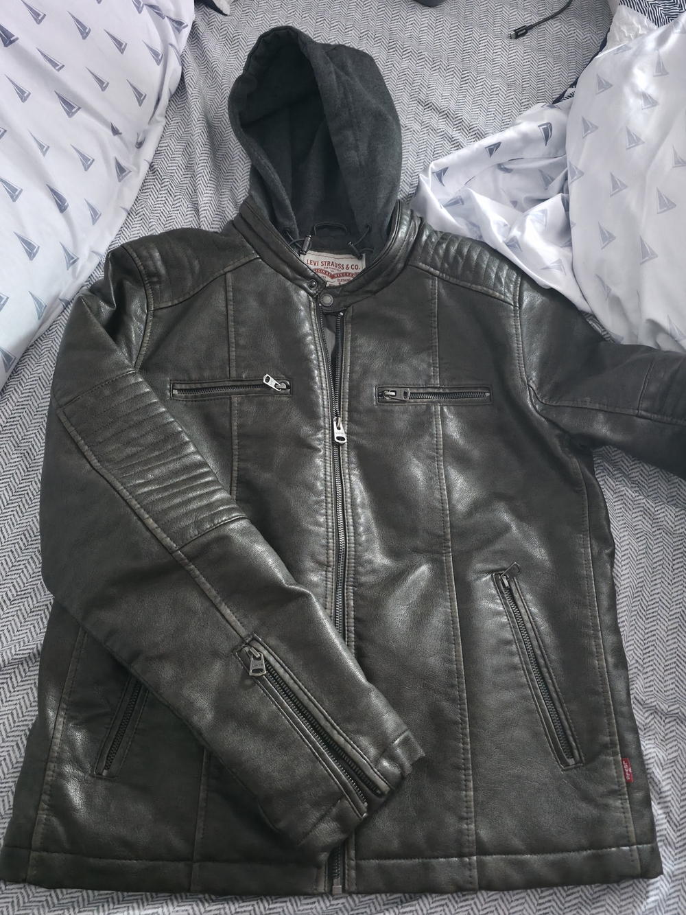 Levi's Brown Hooded Leather Biker Jacket